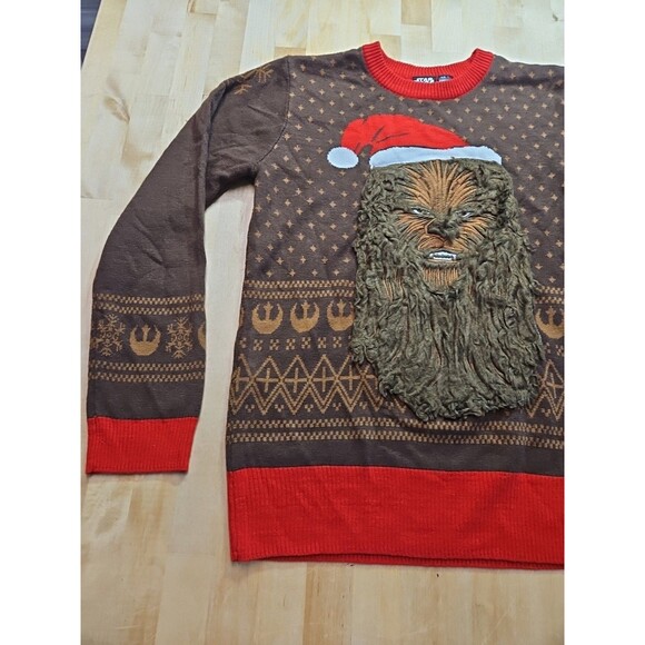 Star Wars Chewbacca Furry Face Santa Hat Adult Small Ugly Christmas Sweater - Picture 5 of 16